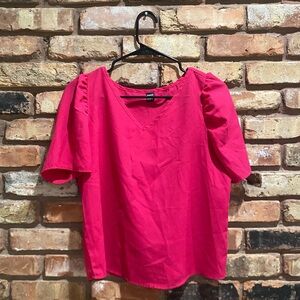 SHEIN Bright Pink V-Neck Blouse